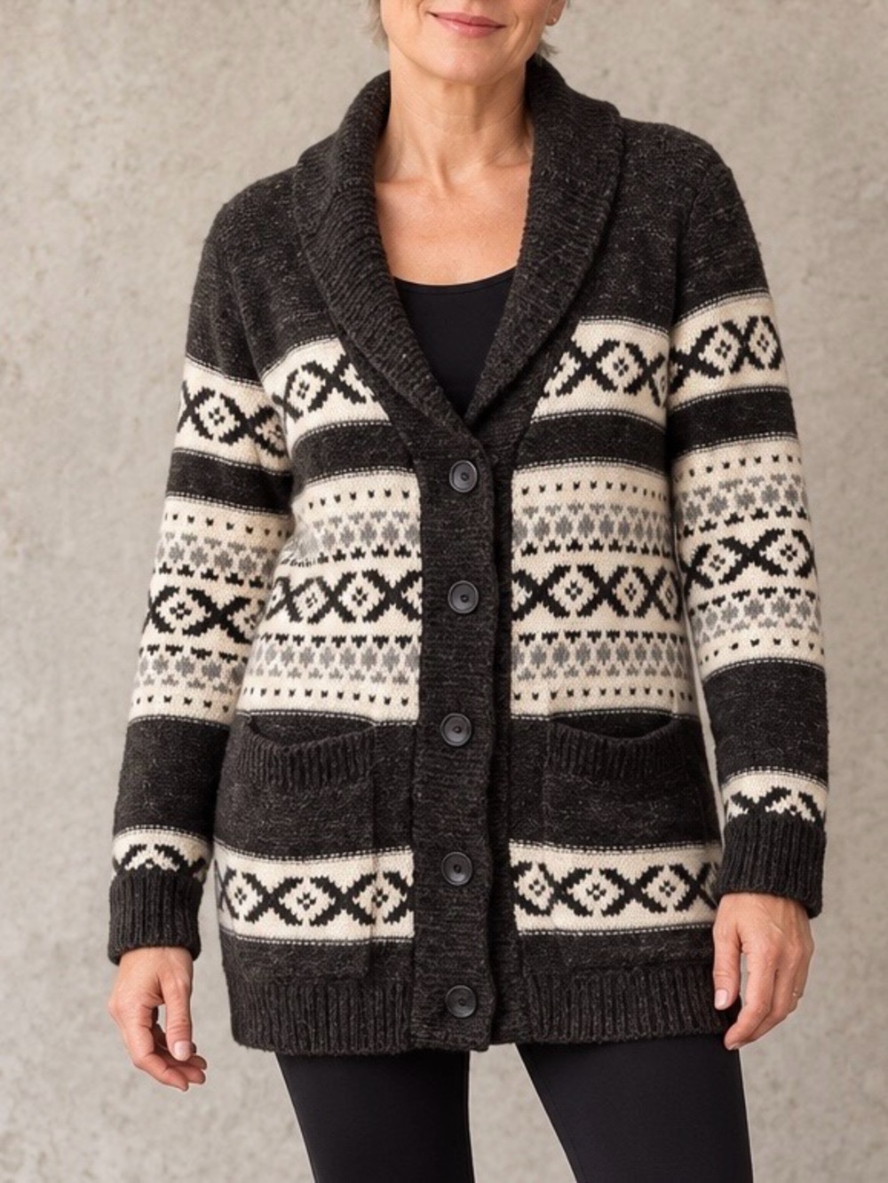 Sansara Nordic Fair Isle Wool Blend Sweater Coat Cardigan M